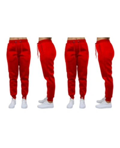 Galaxy By Harvic Women's Loose Fit Fleece Jogger Sweatpants, Pack Of 2 In Red
