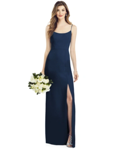 Shop After Six Crepe Side-slit Gown In Midnight Blue