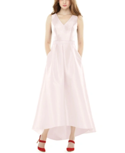 Shop Alfred Sung High-low Satin Gown In Blush Pink