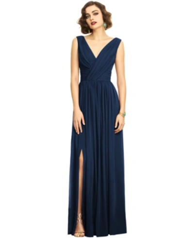 Shop Dessy Collection Shirred Chiffon Gown In Midnight Blue