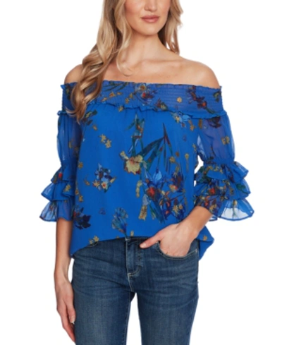 Shop Cece Printed Off-the-shoulder Top In Tropic Night