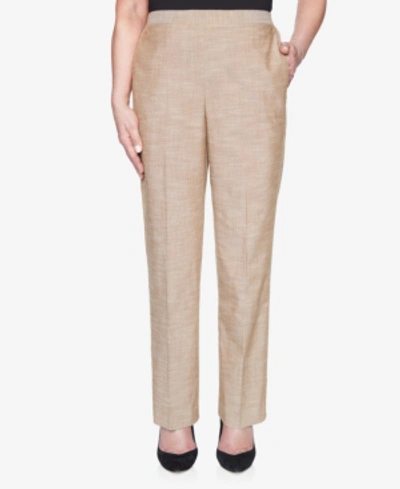 Shop Alfred Dunner Pull On Back Elastic Textured Proportioned Pant In Beige