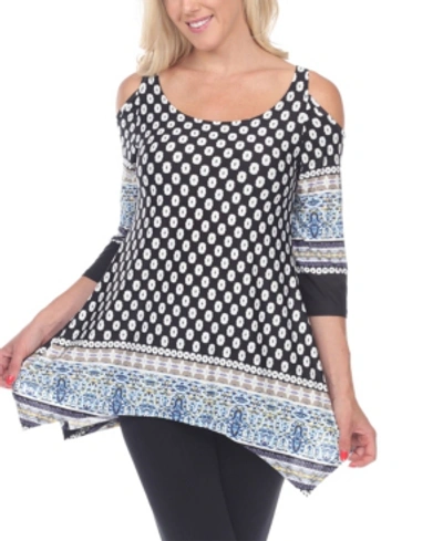 Shop White Mark Women's Printed Cold Shoulder Tunic Top In Black