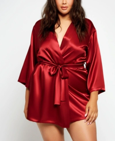 Shop Icollection Plus Size Ultra Soft Satin Lounge And Poolside Robe In Burgundy