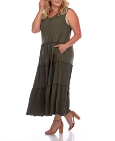 Shop White Mark Plus Size Scoop Neck Tiered Midi Dress In Olive