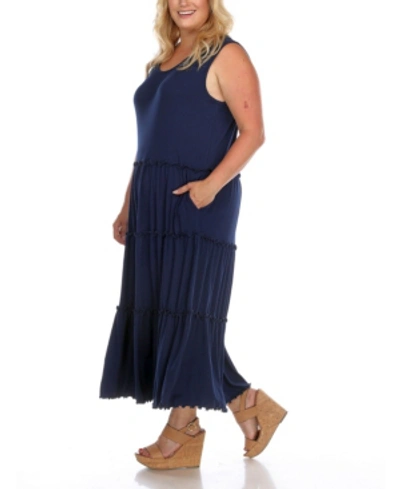 Shop White Mark Plus Size Scoop Neck Tiered Midi Dress In Navy