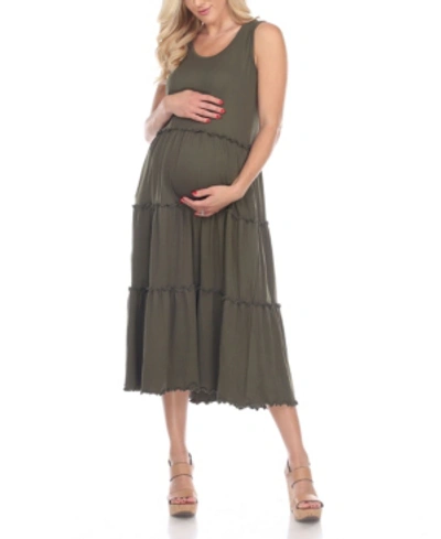 Shop White Mark Women's Maternity Scoop Neck Tiered Midi Dress In Olive