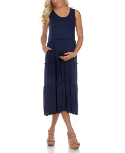 Shop White Mark Maternity Plus Size Scoop Neck Tiered Midi Dress In Navy