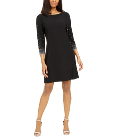 Shop Msk Embellished-sleeve Sheath Dress In Black