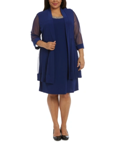 Shop R & M Richards Plus Size Shift Dress And Jacket In Royal
