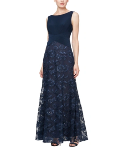 Shop Alex Evenings Rosette Tulle Gown In Navy Blue