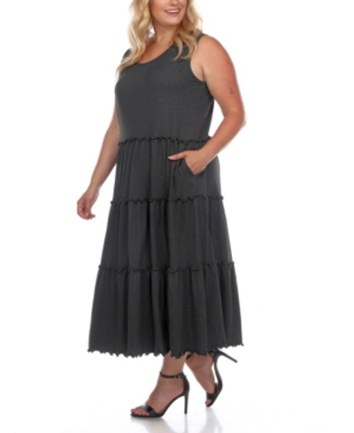 White Mark Maternity Plus Size Scoop Neck Tiered Midi Dress In Gray