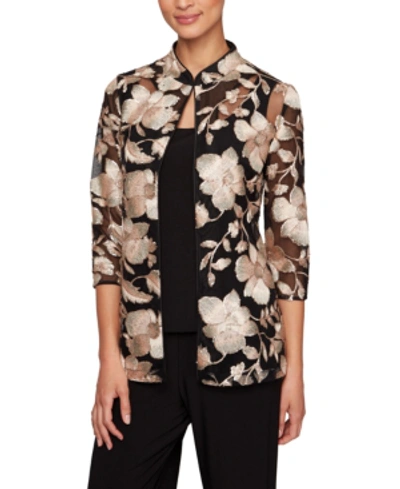 Shop Alex Evenings Embroidered Jacket & Top Set In Black/taupe