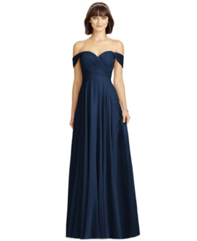 Shop Dessy Collection Off-the-shoulder Chiffon Gown In Midnight Blue