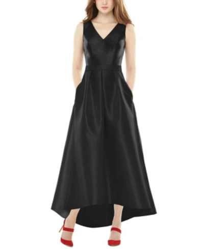 Shop Alfred Sung High-low Satin Gown In Black