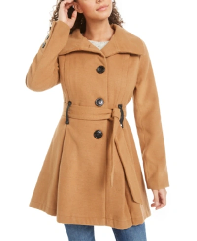 Shop Madden Girl Juniors' Belted Drama Skirted Coat, Created For Macy's In Camel