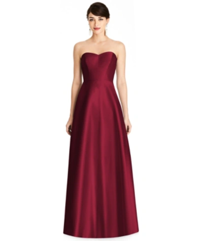 Shop Alfred Sung Strapless Satin Twill Gown In Burgundy