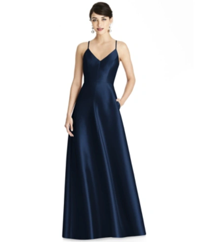 Shop Alfred Sung Crisscross Satin Gown In Midnight
