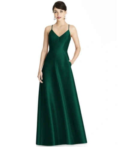 Shop Alfred Sung Crisscross Satin Gown In Hunter