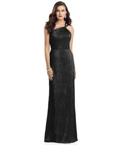 Shop Dessy Collection One-shoulder Metallic Gown In Black