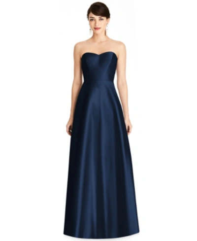 Shop Alfred Sung Strapless Satin Twill Gown In Midnight