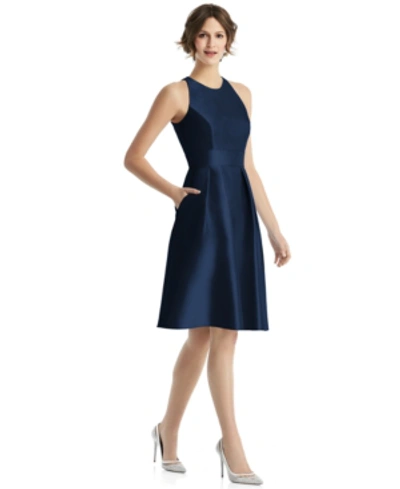 Shop Alfred Sung Pleated Satin A-line Dress In Midnight