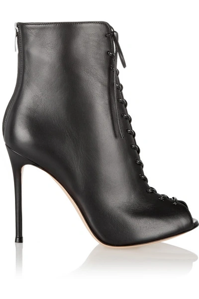Gianvito Rossi Woman Lace-up Leather Peep-toe Ankle Boots Black