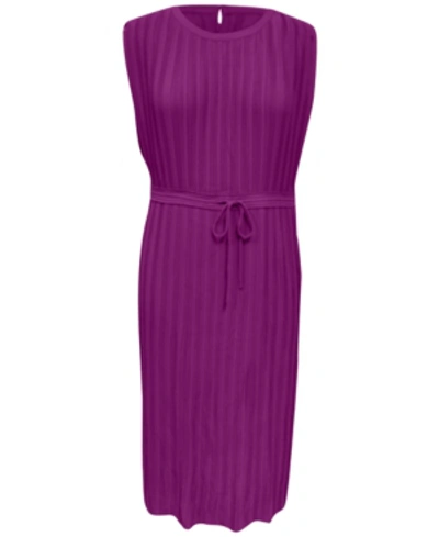 Shop Alfani Pleated Tie-waist Midi Dress, Created For Macy's In Alf Fuchsia