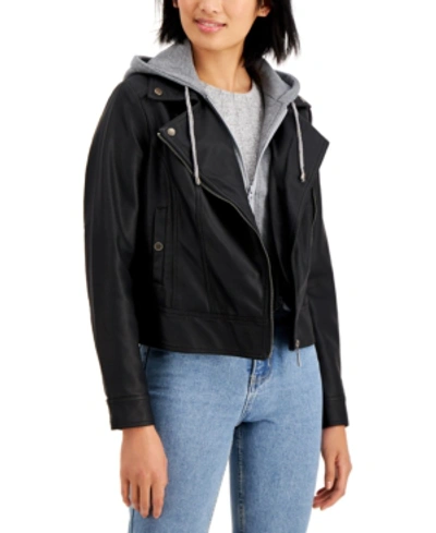 Jou jou faux leather hooded hot sale moto jacket