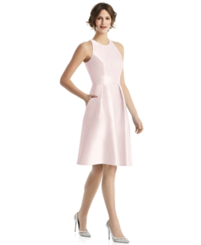 Shop Alfred Sung Pleated Satin A-line Dress In Blush