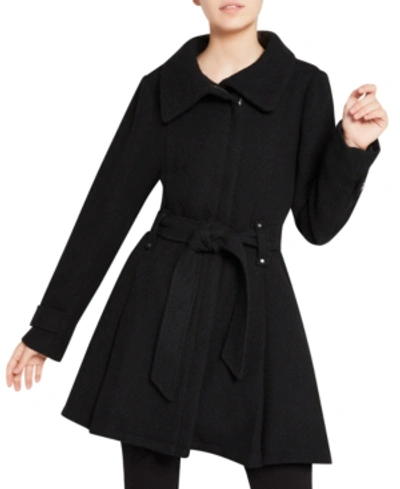 Shop Madden Girl Juniors' Asymmetrical Belted Wrap Coat, Created For Macy's In Black