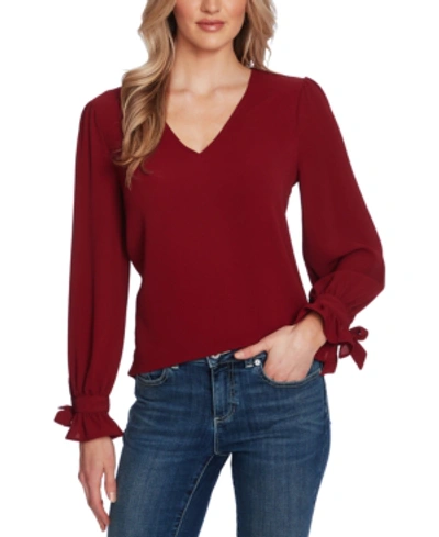 Shop Cece Women's Solid Long Sleeve V-neck Tie-cuff Blouse In Claret Red