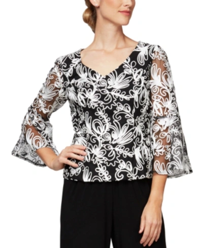 Shop Alex Evenings Printed Bell-sleeve Blouse In Black White