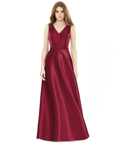 Shop Alfred Sung Satin A-line Gown In Burgundy