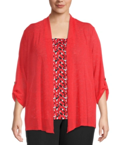 Shop Kasper Plus Draped Cardigan In Scarlet