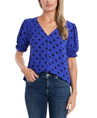 Shop Cece Polka-dot Puff-sleeve Top In Blue Allure