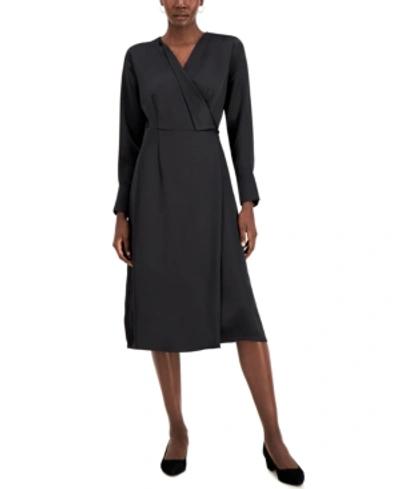 Shop Alfani Faux-wrap Dress, Created For Macy's In Deep Black