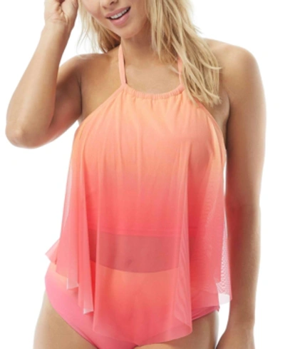 Shop Coco Reef Aura Ombre Mesh Overlay Underwire Tankini Top Women's Swimsuit In Vivid Pink