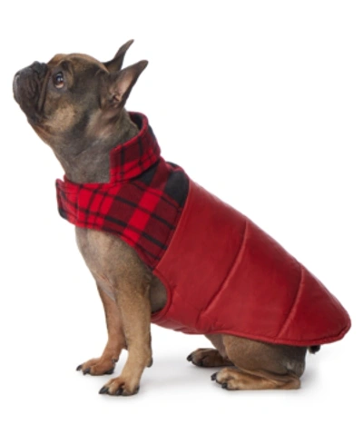 Shop 32 Degrees Plaid Fleece-blocked Dog Coat In Merlot/red Plaid