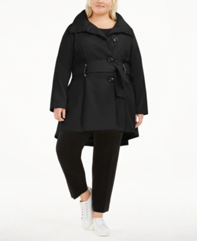 Shop Madden Girl Juniors' Plus Size Skirted Belted Coat, Created For Macy's In Black