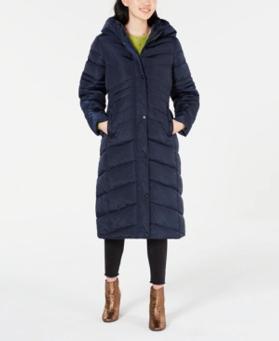 Shop Madden Girl Juniors' Hooded Maxi Coat In Navy