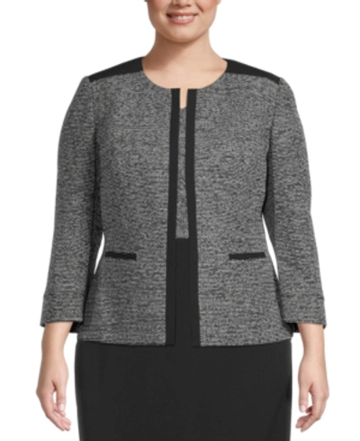 Shop Kasper Plus Size Collarless Tweed Jacket In Gray
