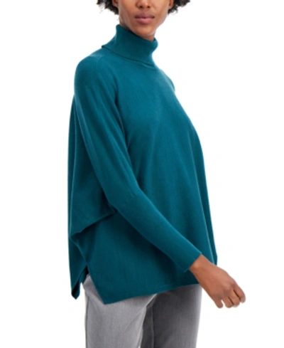 Shop Alfani Drop-shoulder Turtleneck Sweater, Created For Macy's In Teal Motif