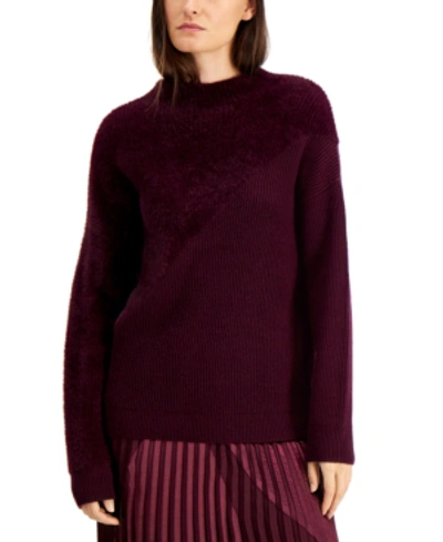 Shop Alfani Eyelash Knit Ribbed Sweater, Created For Macy's In Berry Jam