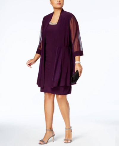 Shop R & M Richards Plus Size Shift Dress And Jacket In Plum