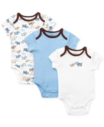 Shop Little Me Baby Boys Cute Puppies Bodysuits, Pack Of 3 In Blue Multi