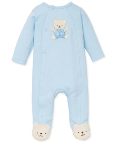 Shop Little Me Baby Boys Cute Bear Snap Close Footed Coverall In Light Blue