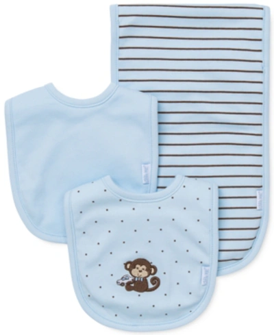 Shop Little Me Baby Boys 3-piece Monkey Bibs & Burp Cloth Set In Light Blue