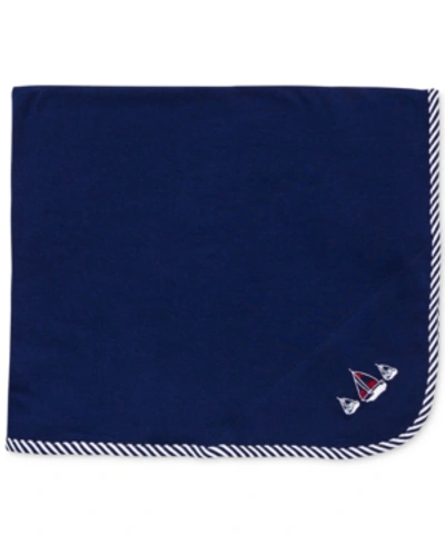 Shop Little Me Baby Boys Sailboat And Stripe Trim Blanket In Navy