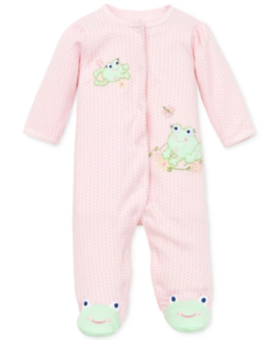 Shop Little Me Baby Frogs Snap Up Footed Cotton Coverall In Pink